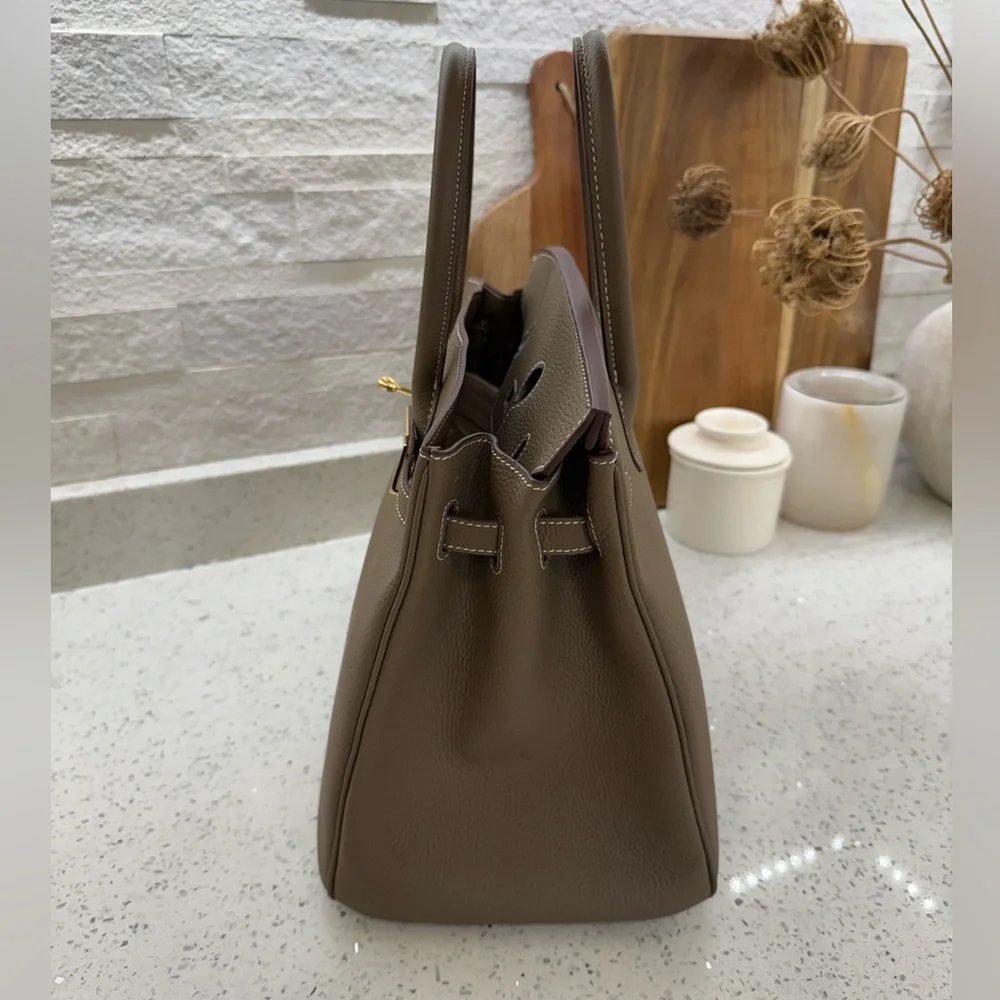 Birkin 35 Etoupe Togo inspired Taupe Leather Handbag with gold hardware - Picture 8 of 16